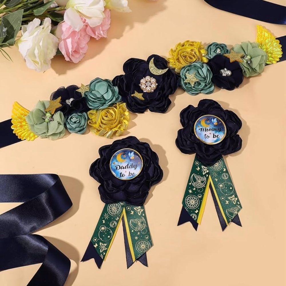 Celestial Mom and Dad To Be Maternity Sash and Corsage Set
